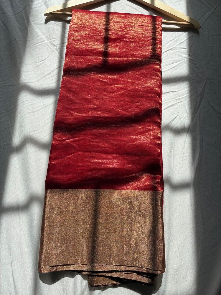 Elegant Red Raw Mango Chanderi saree
