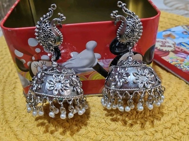 Big Silvery Pearl Jhumkaas