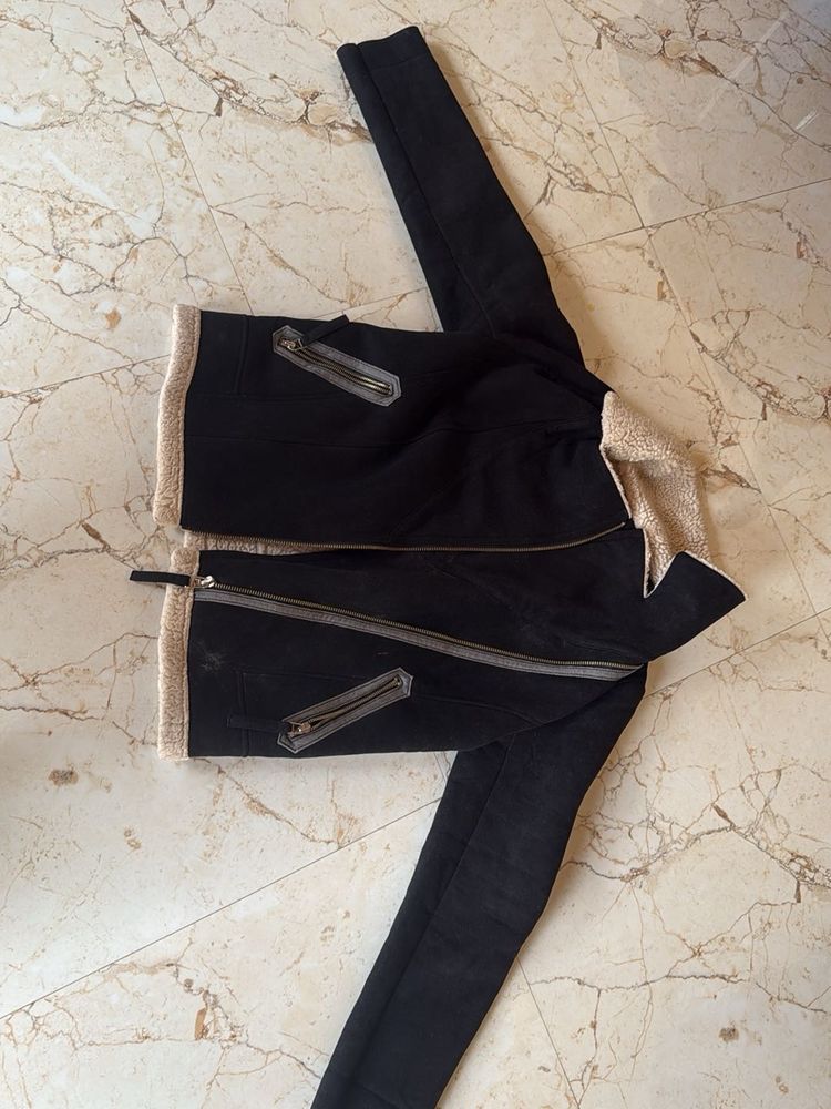 Black Suede Jacket with Faux Fur Lining