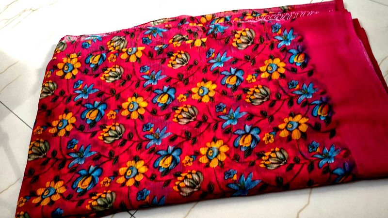 Floral Print Red Sari
