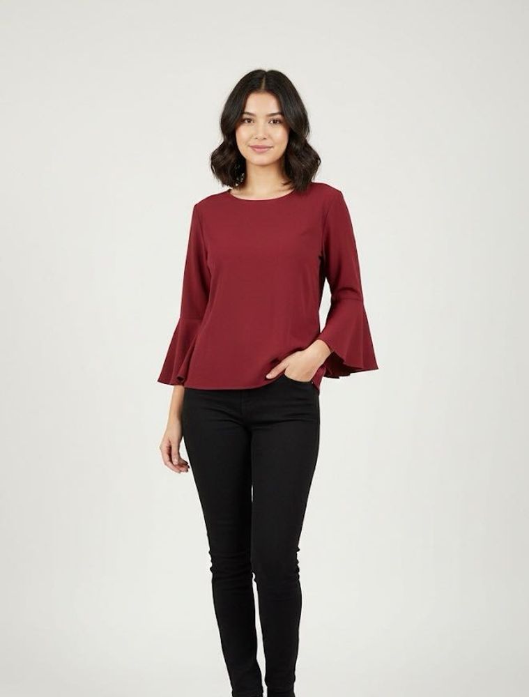 🍷 Elegant Burgundy Bell Sleeve Blouse🍷