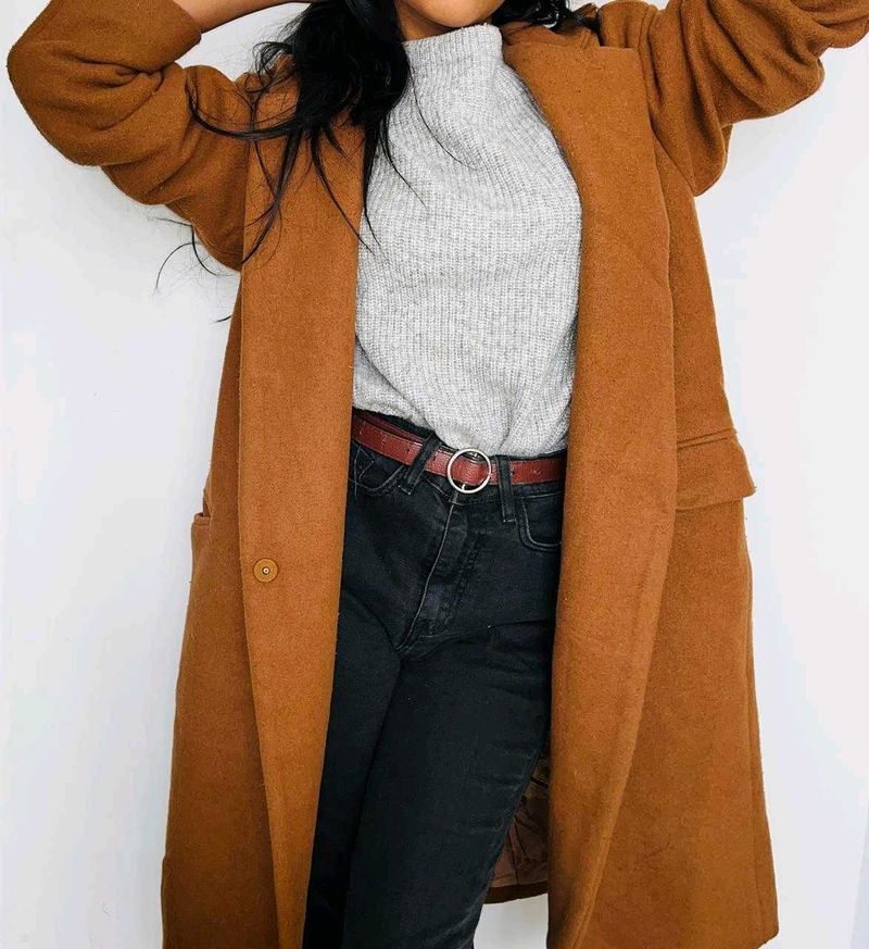 Korean Pure Stylish Brown Overcoat