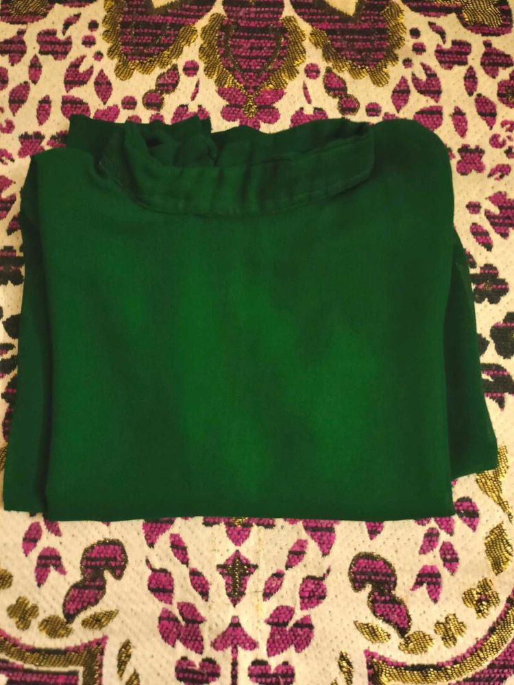 Kurta With Laggy, Dark Green, Collar, Back Chain