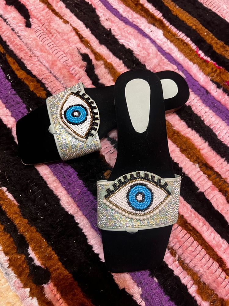Evil Eye Embellished Slides