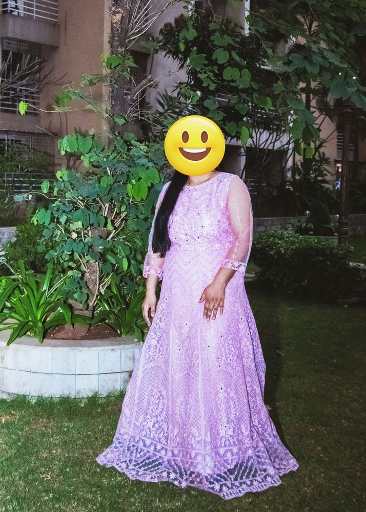 A Very Beautiful Lavender Colour Gown With Dupatta