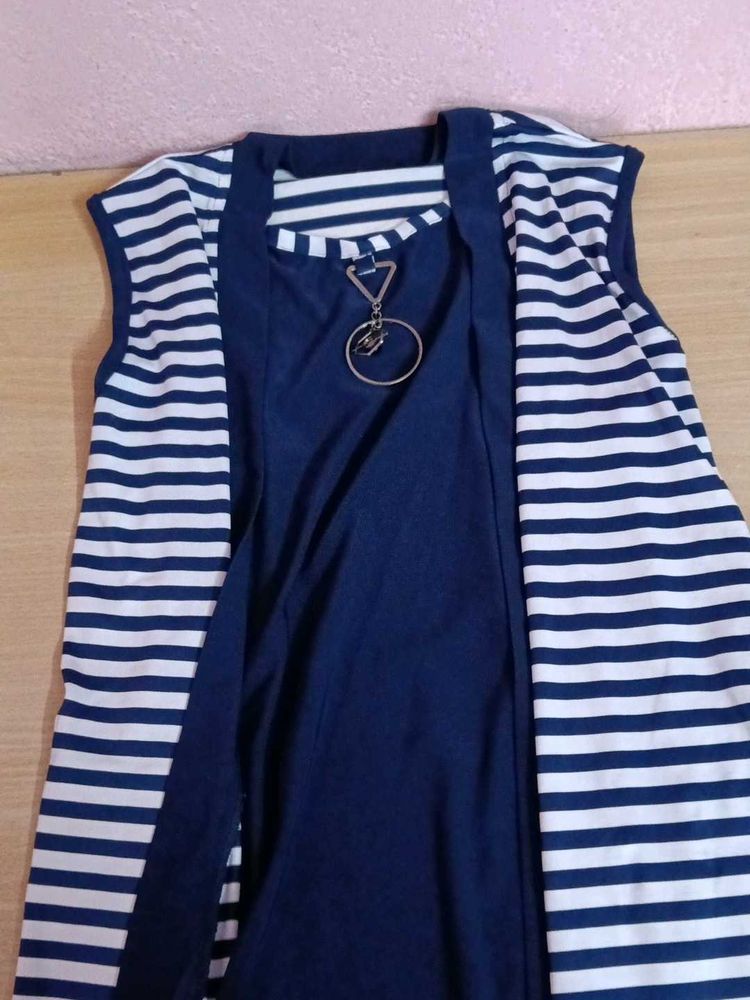 Striped Sleeveless Top with Jacket