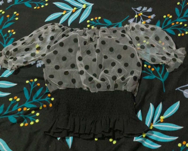 Sheer Polka Dot Off-Shoulder Top