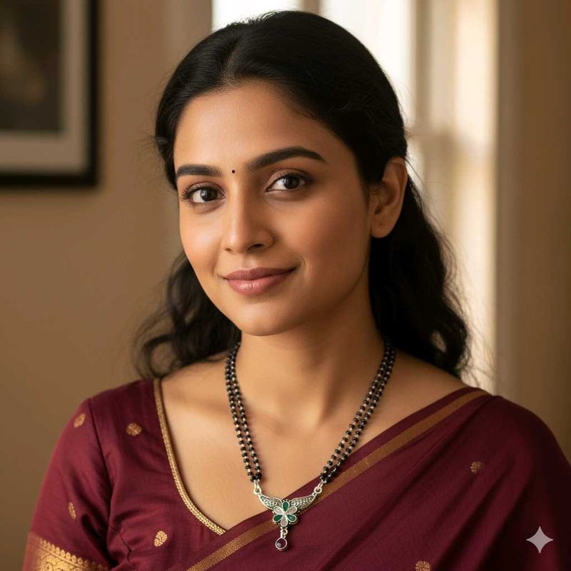 PureSilver Single Line Green&amp;Pink Stone Mangalsutr