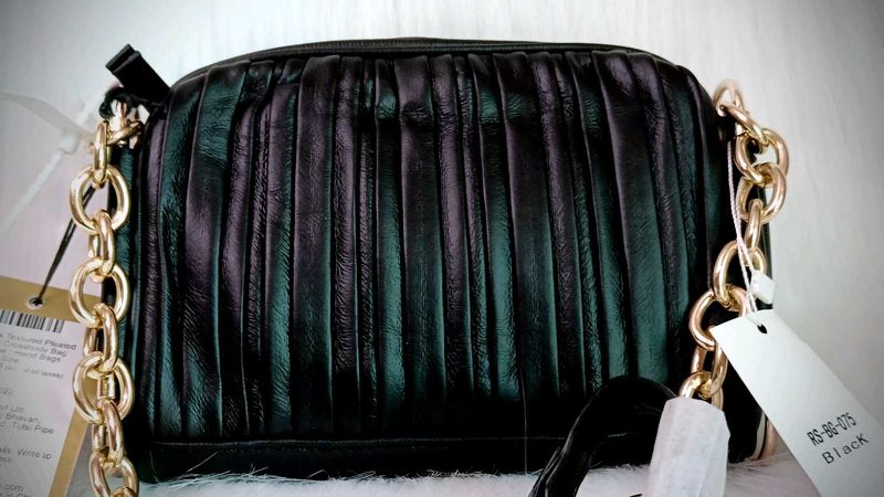RSVP Black Pleated Crossbody Bag