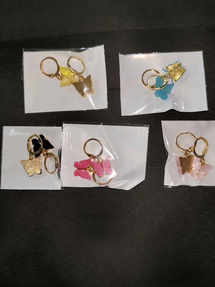 Set Of 5 Stainless SteelGold-plated ButterflyEarri