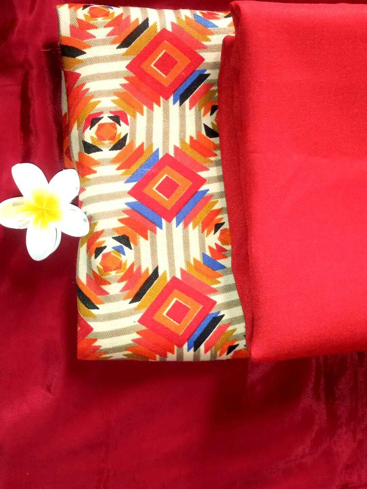 Dress Material - Red &amp; Patterned 2.5+2.5=5mtr