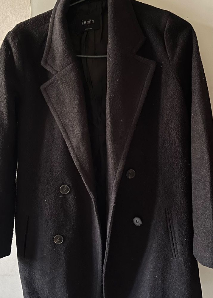 Black Wool Blend Overcoat Mid Thigh Length