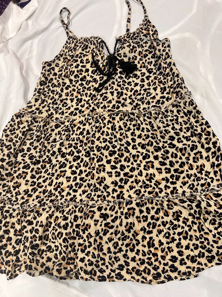 Leopard Print Tiered Mini Dress