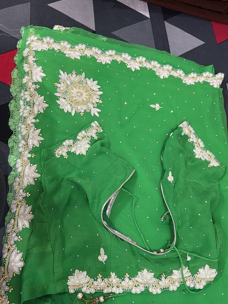 Elegant Green Embroidered Saree