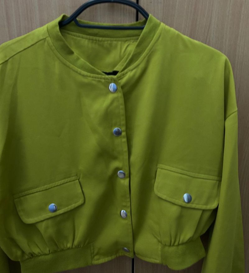 Olive Green Cropped Bomber Jacket