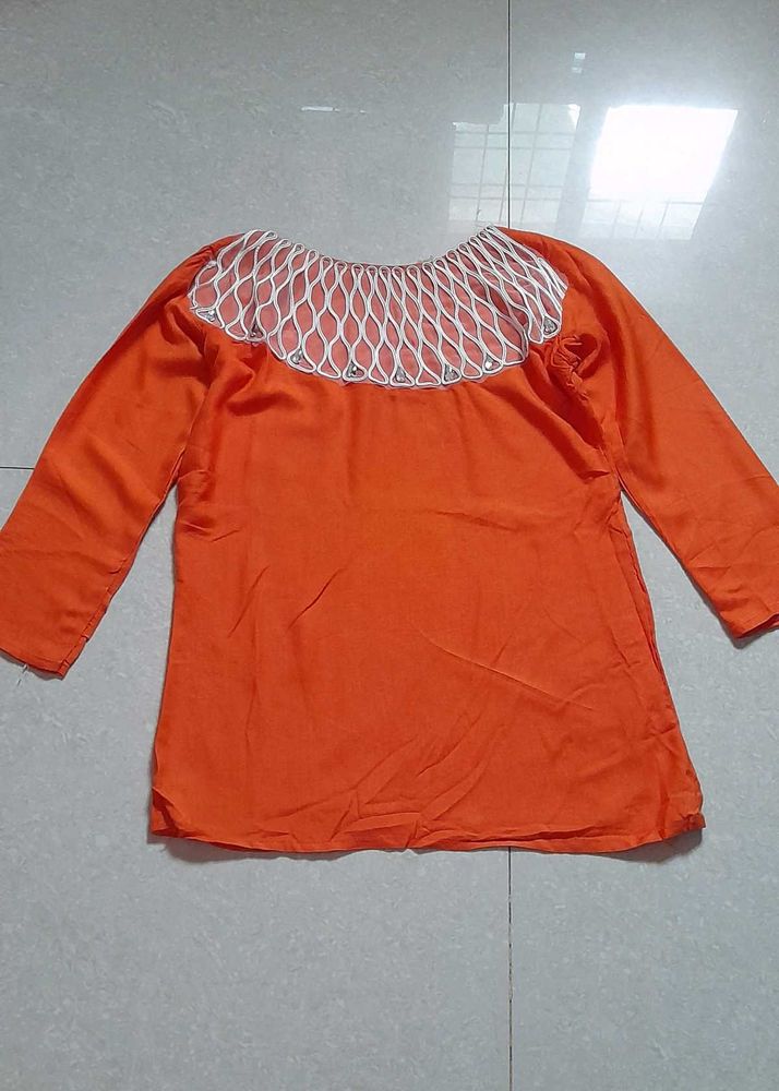 Orange Unique Sequin Work Korean Top
