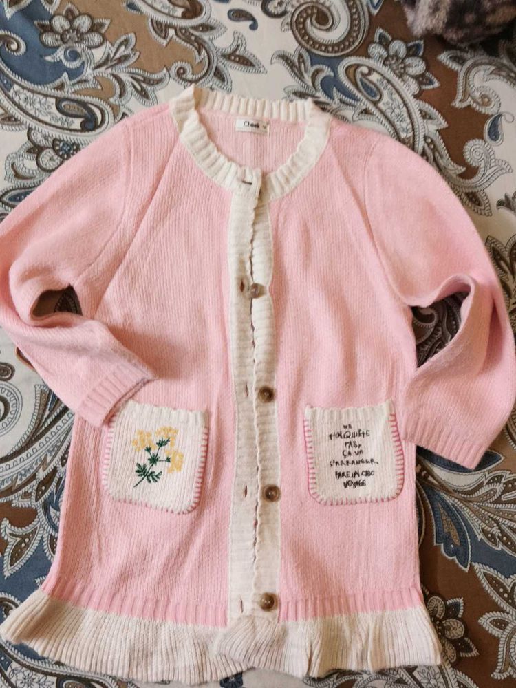Girls Baby Pink Long Cardigan