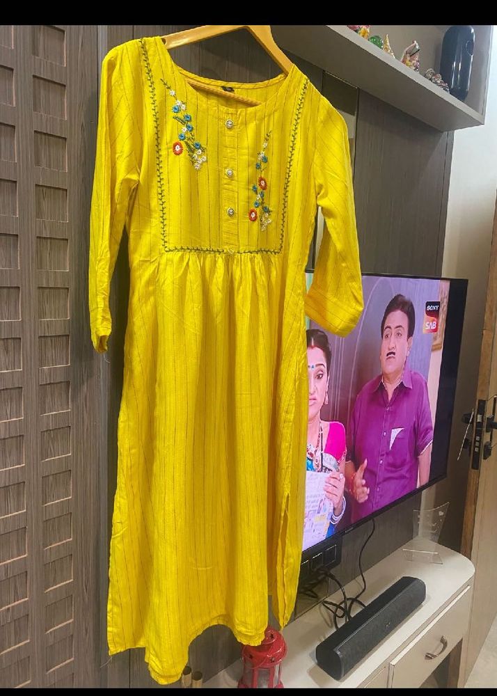 Yellow Embroidered Kurti