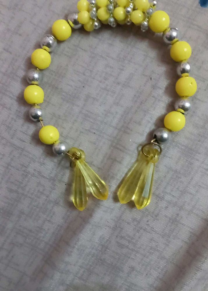 Yellow &amp; Silver Beaded Bracelet