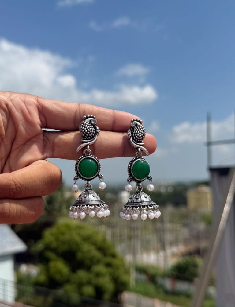 Green Jhumka Earrings