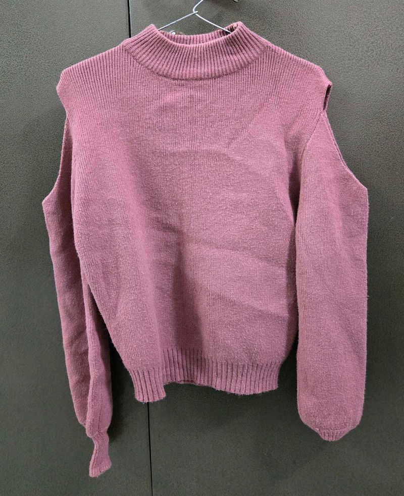 Mauve Cold Shoulder Knit Top