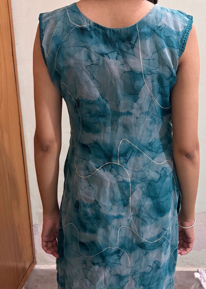 Sea Green Organza Kurti For Women