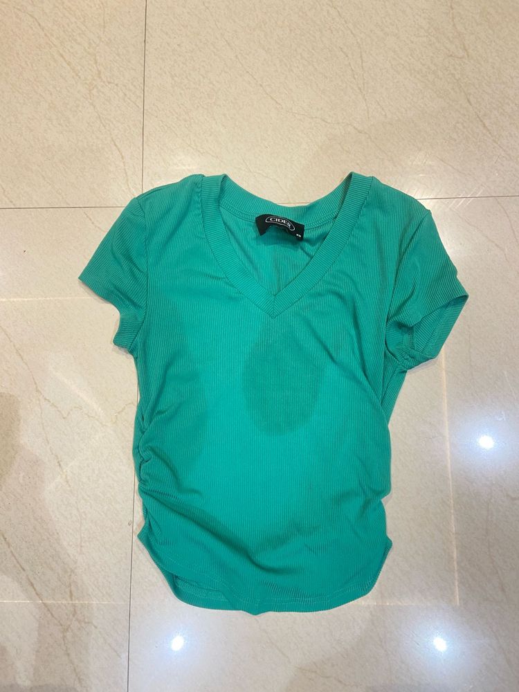 Cider Green Ruched V-Neck Top