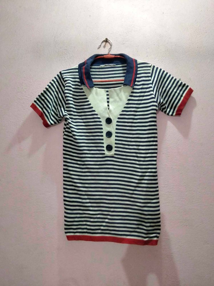 Stylish Striped Half-Sleeve Polo T-Shirt