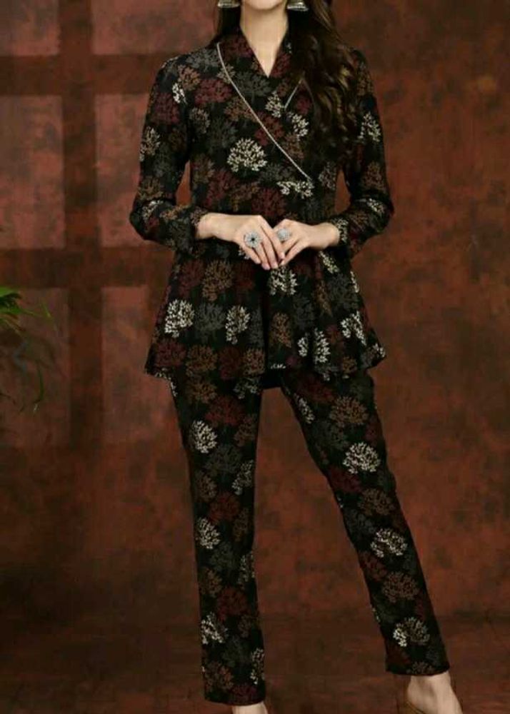 Claura Black V Neck Tunic With Flared Trouser