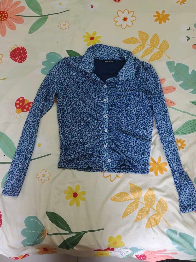 Blue Printed Long Sleeve Top