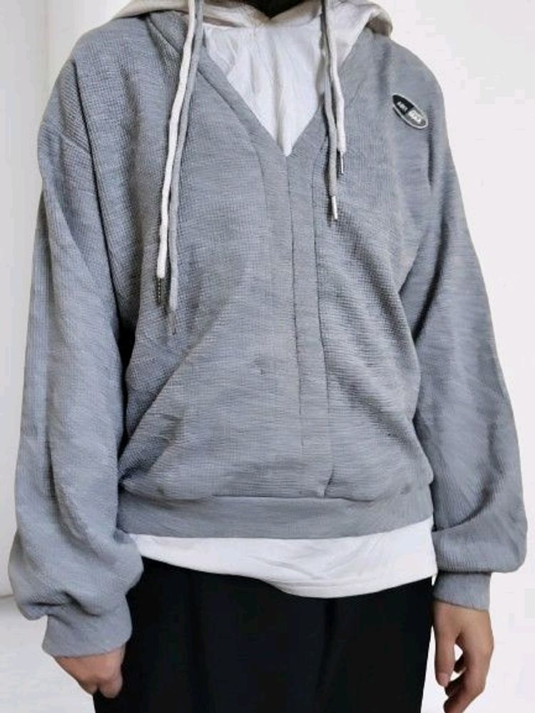 Grey Hoodie Double Drawstring