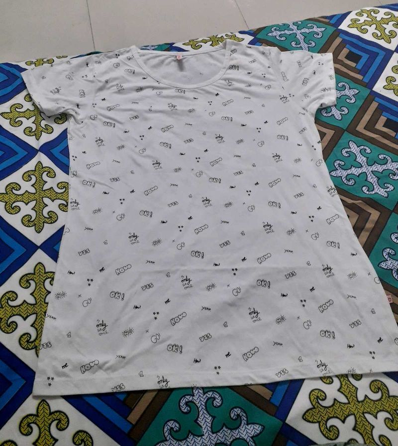White Graphic Print Tee