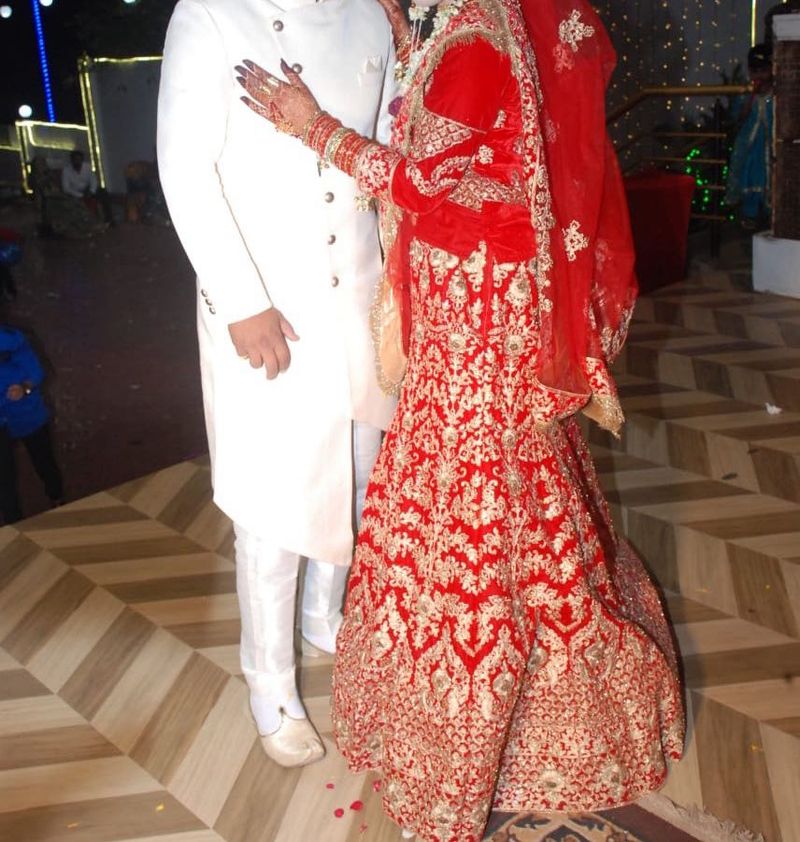 Red &amp; Gold Embroidered Lehenga