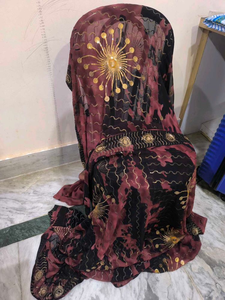 Black and brown tie-dye saree with sequins