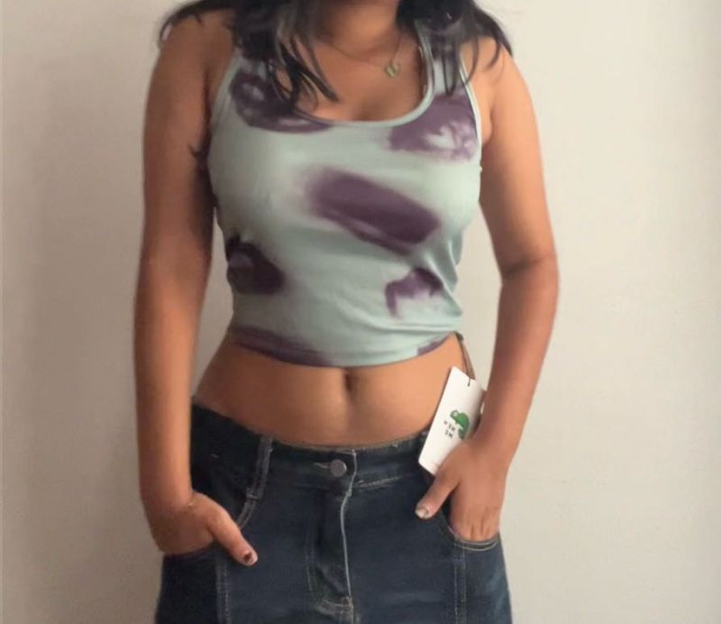 Newme Olive Abstract Print Tank Top
