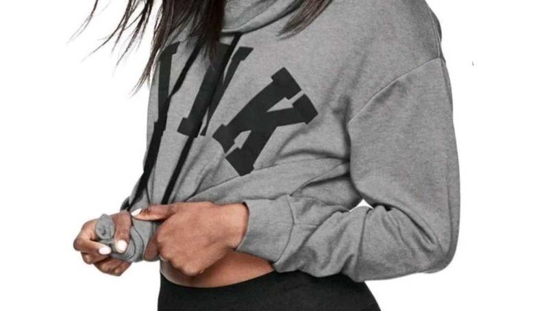 PINK Gray Cropped Hoodie
