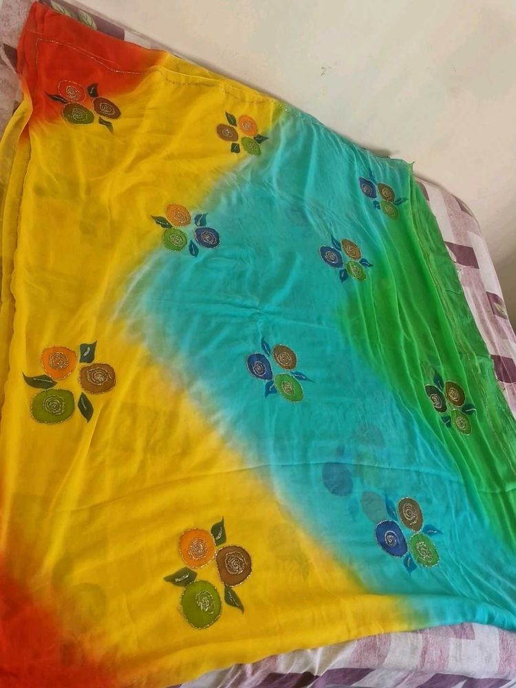Multi color chiffon Saree with unstiched blouse