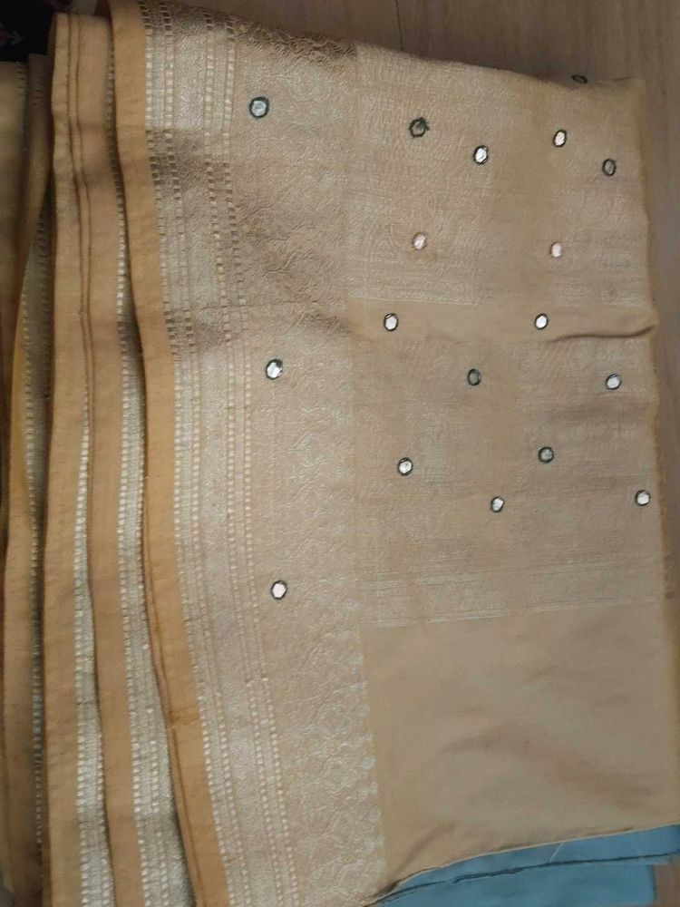 sky blue saree and golden palu