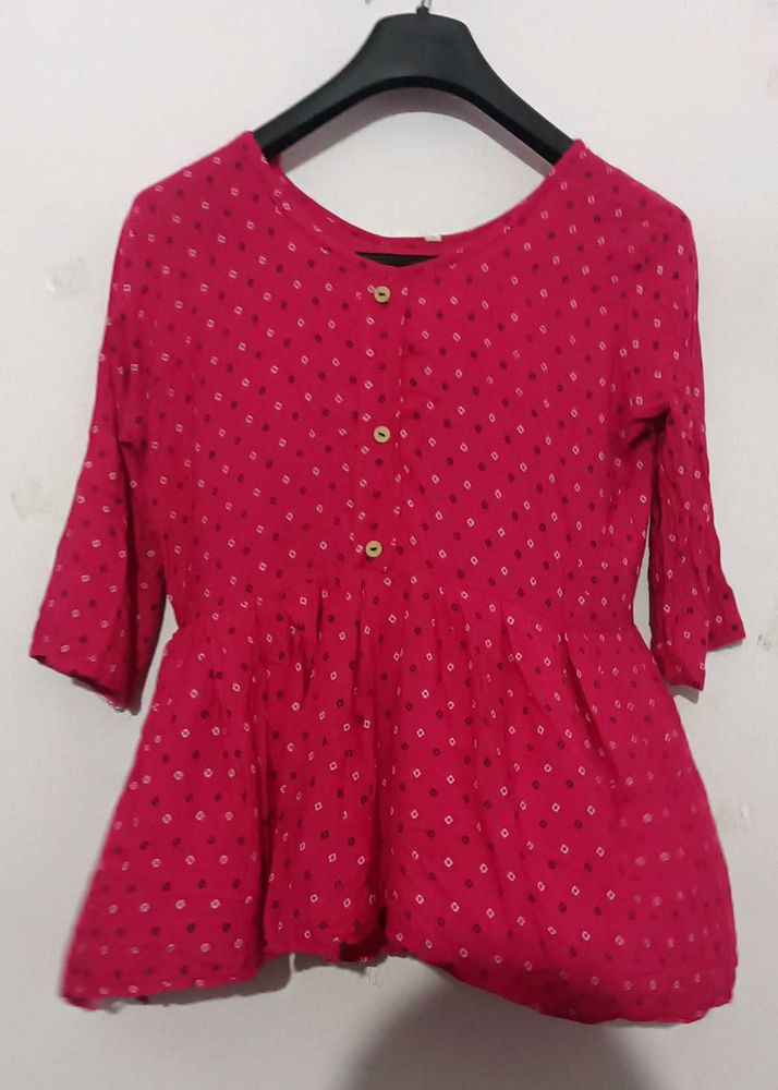 Bandhani Print Pink Short Kurti