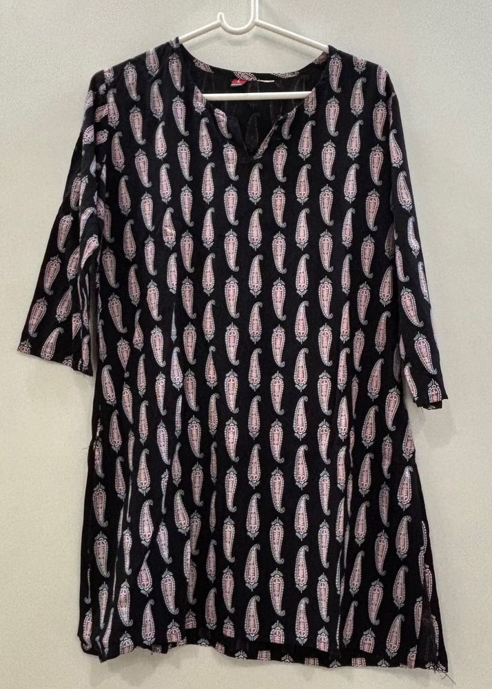 Black Paisley Print Kurta