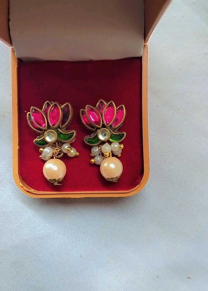 Lotus Pearl Drop Earrings