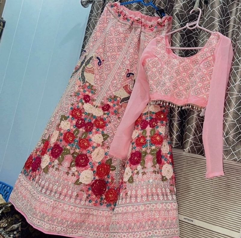 Elegant Pink Floral Lehenga Choli Set