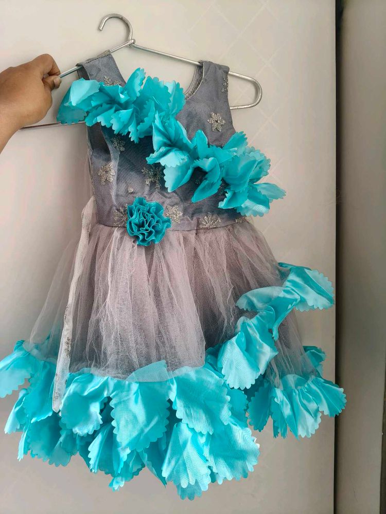 Cute Blue &amp; Grey Party Dress