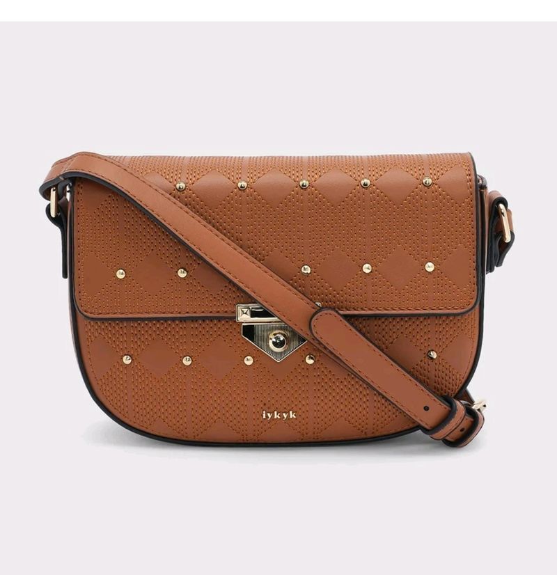 Iykyk Compact Brown Textured Crossbody Sling Bag