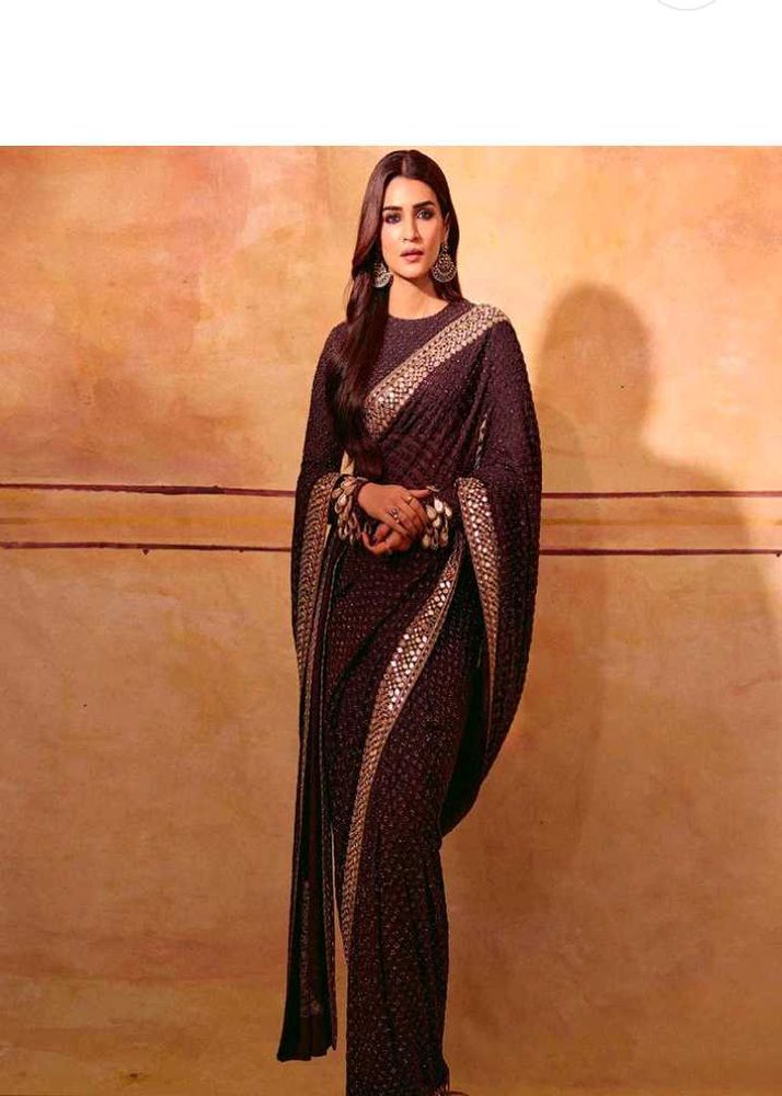 Elegant Brown Embellished Saree