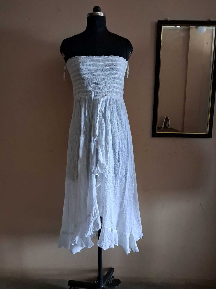 White Strapless Midi Dress