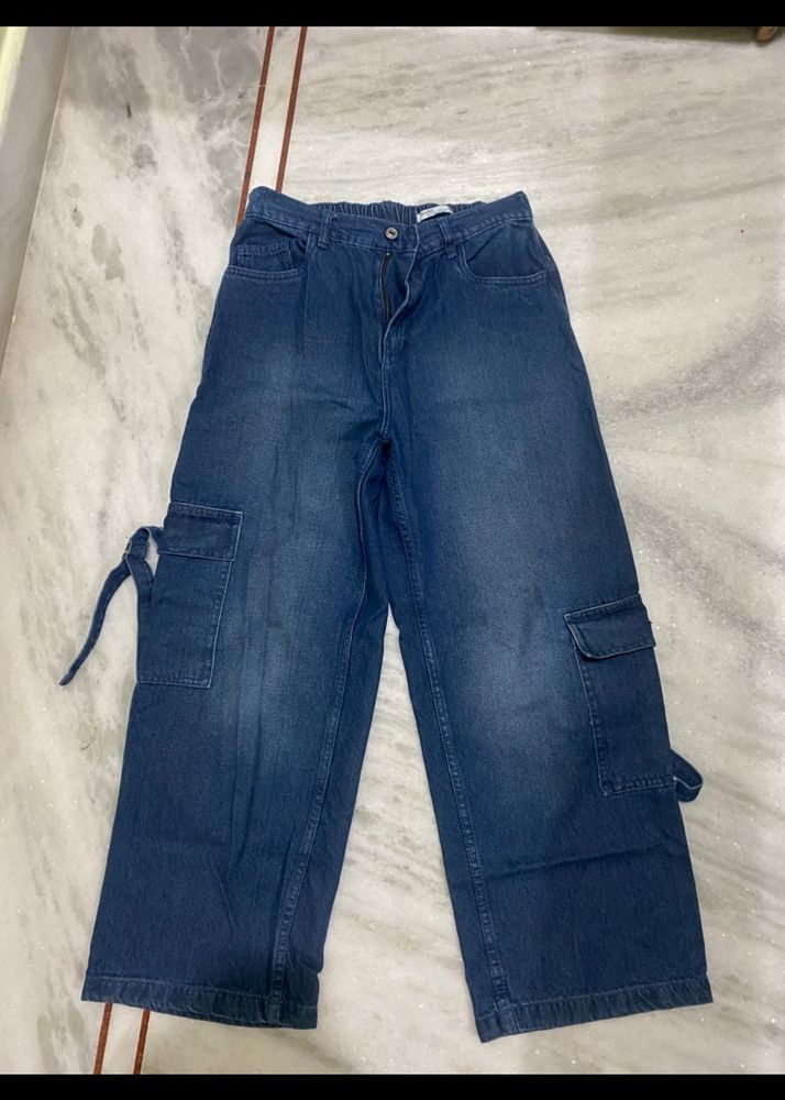 Cargo Wide Leg  Blue Jeans