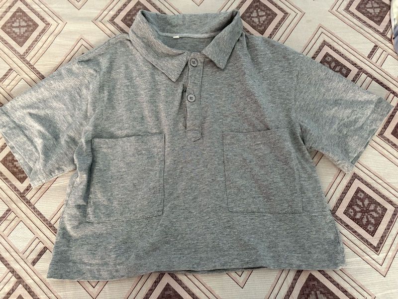 Grey Polo Crop Top