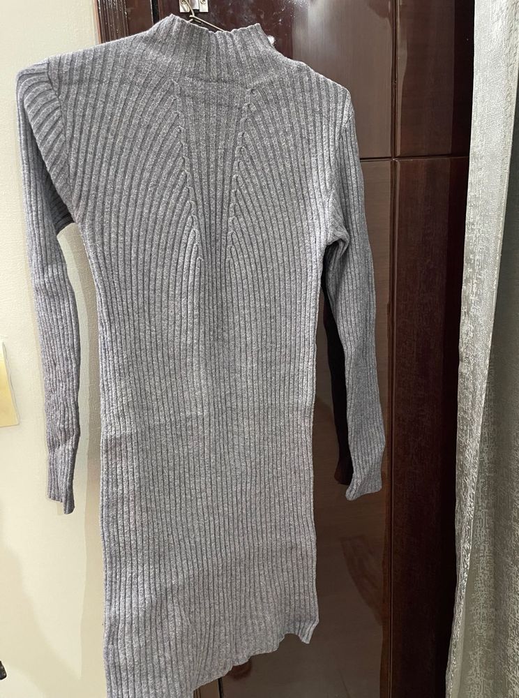 Gray Knit Sweater Dress
