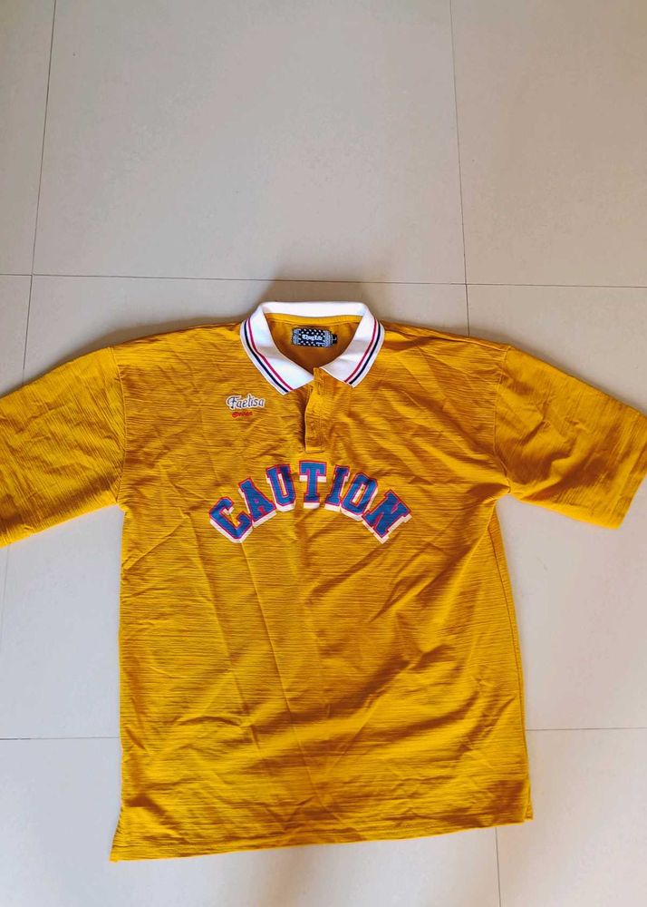 Vintage Caution Graphic Polo Shirt